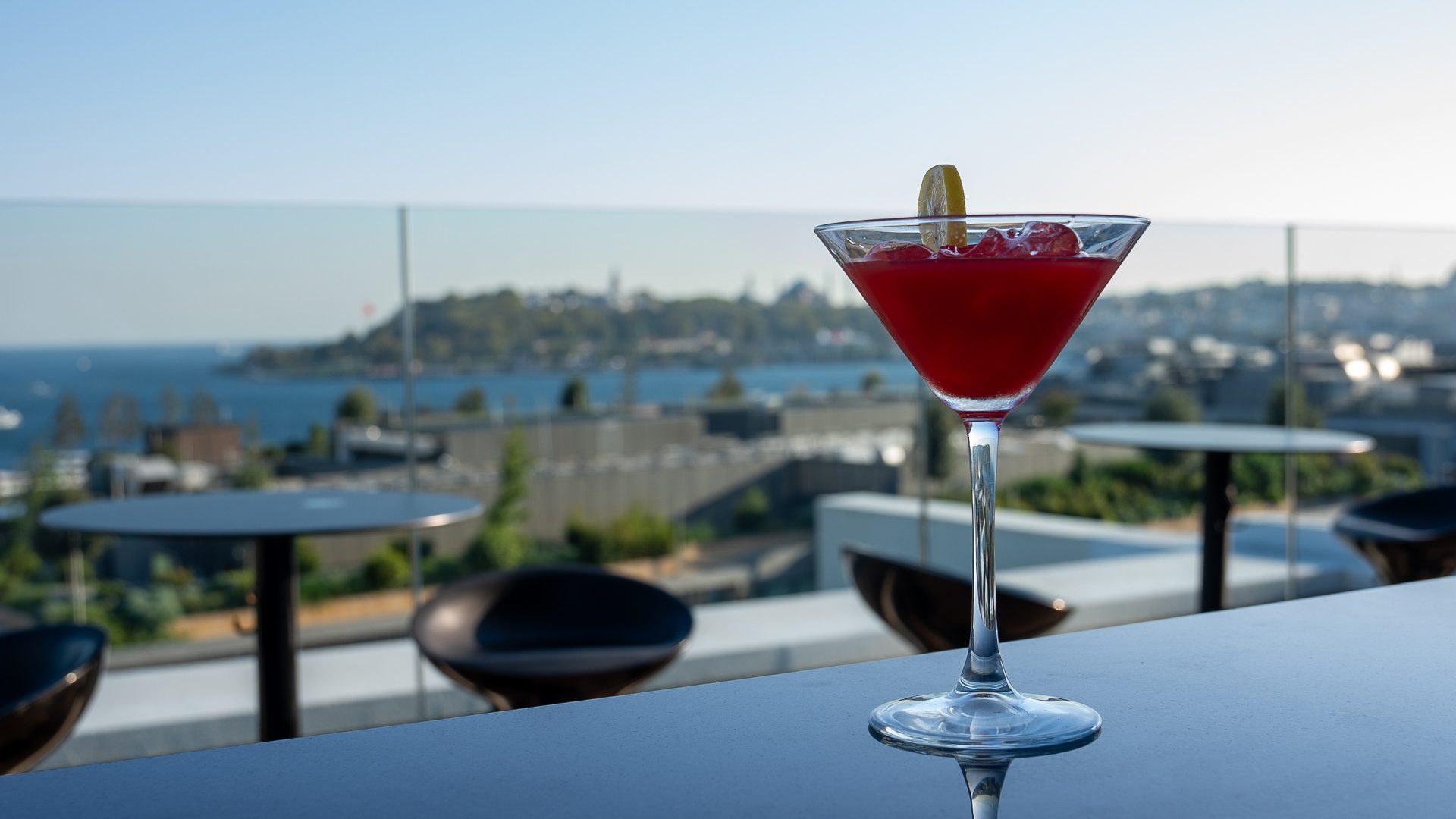 A cocktail at N Teras Bar, with the Historic Peninsula behind